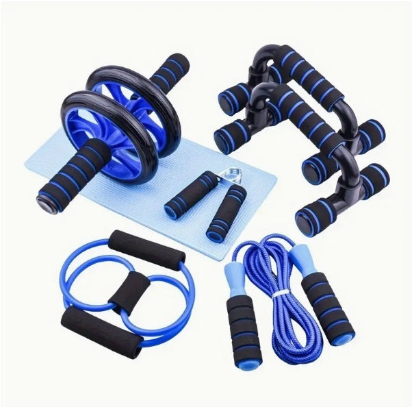 Seven-piece Fitness Set For Small Home Use, Skipping Rope, Grip Strengthener, Push-ups, Abdominal Wheel, Muscle - Portable Equipment For Muscle Strengthening, Core Workout For Men And Women